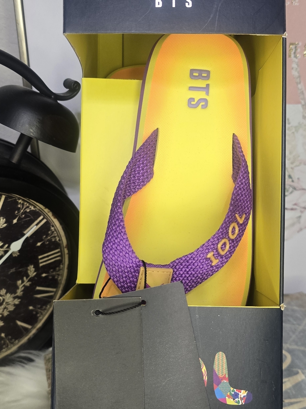 Bts Merchadise Idol Yellow & Purple Flip Flops Sandals Size 4